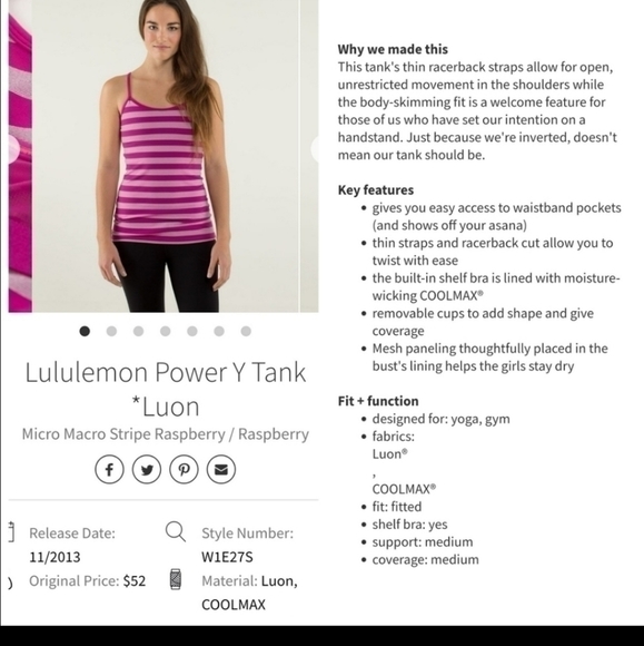 𝅺LULULEMON Power Y tank top pink and white strip - Picture 9 of 9